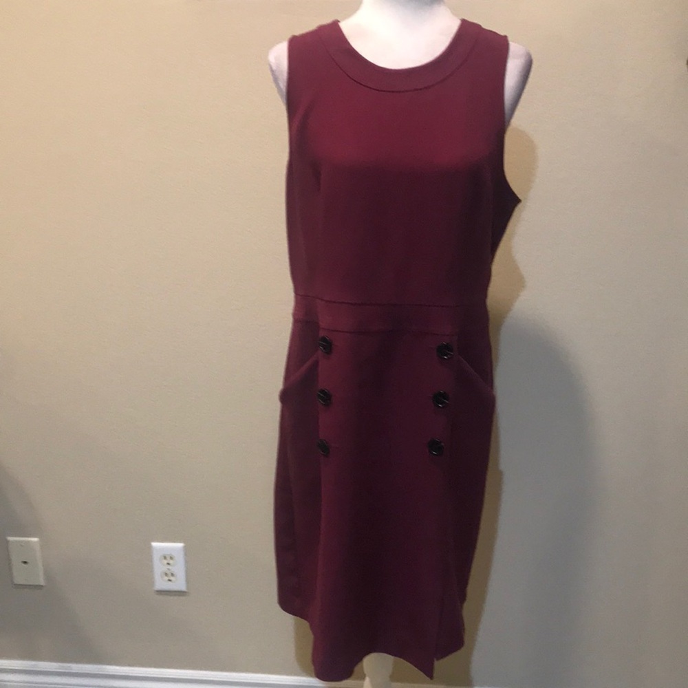 Banana Republic Burgundy Double Button Front Side Pockets Midi Dress Back Zip-14